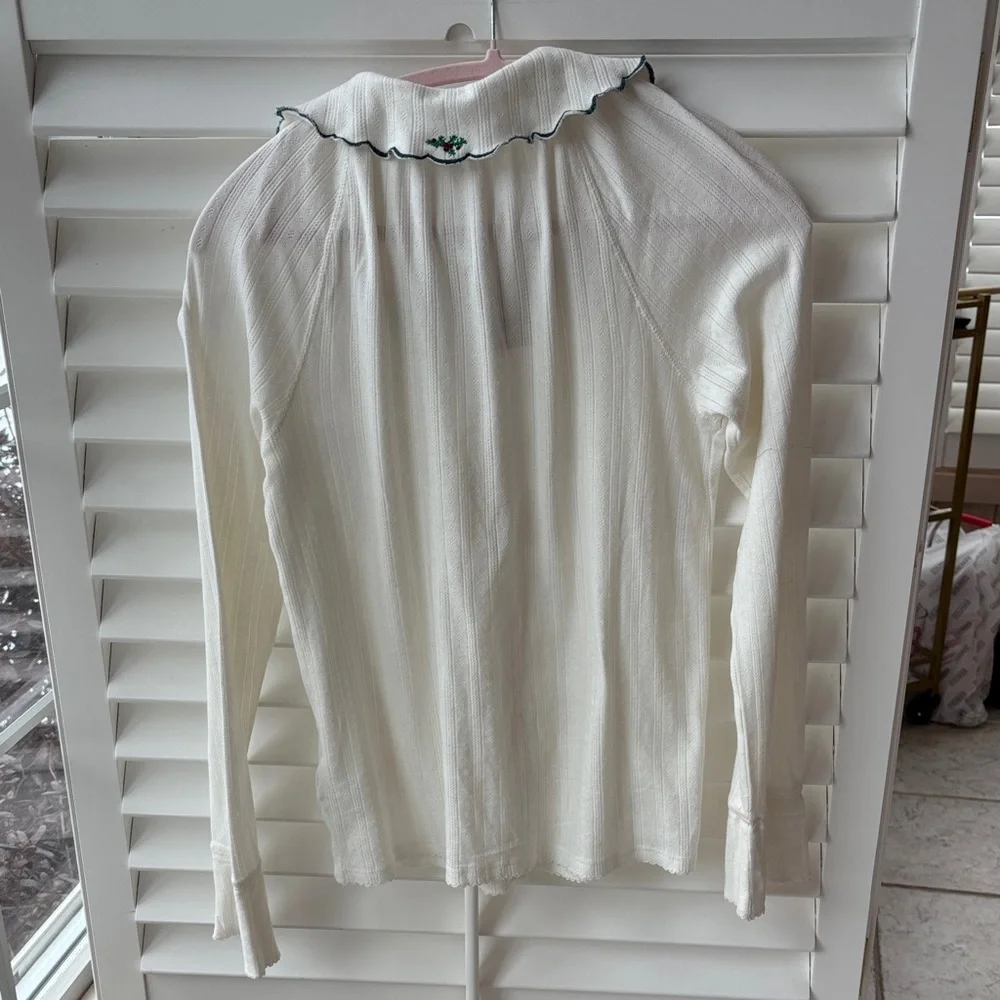 Free People White Button-Up Top with Embroidered Collar - Picture 3 of 4